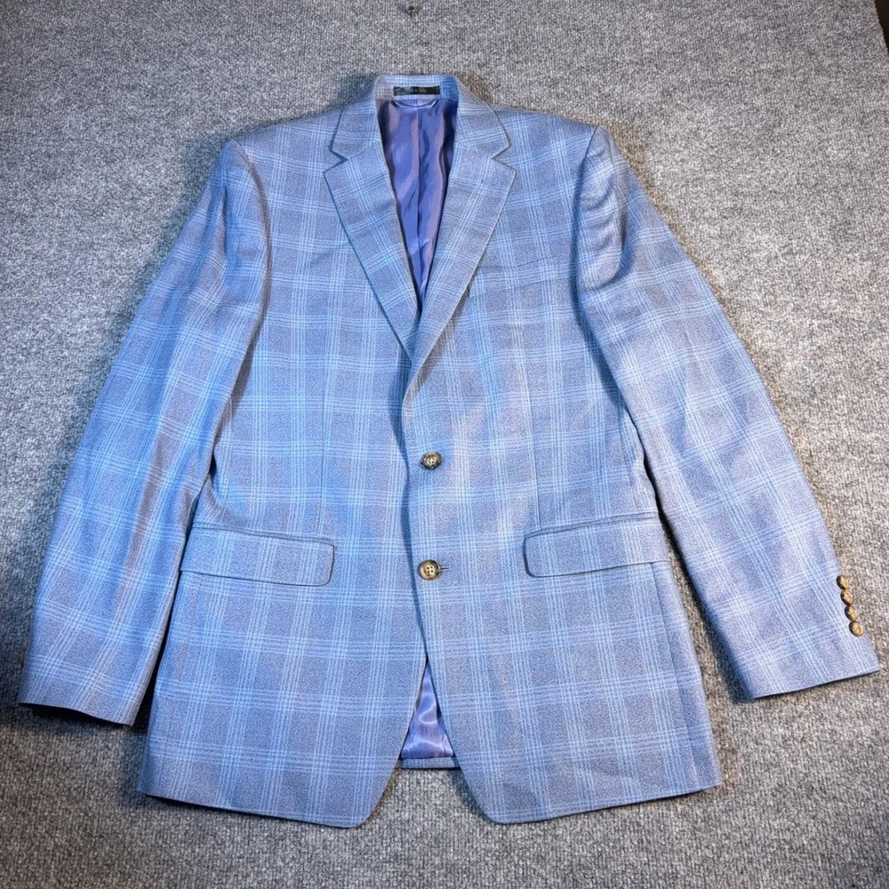 Lauren Ralph Lauren Mens 40L Blue Glen Plaid Silk Wool Blend Blazer Sport Coat